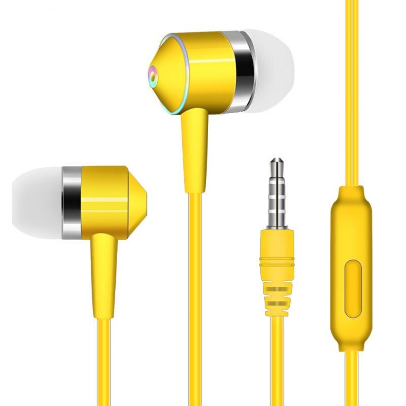 In-ear Mobile Phone Headset Line Control Subwoofer With Wheat Earphones Universal Mobile Phone Headset Accessories: Yellow