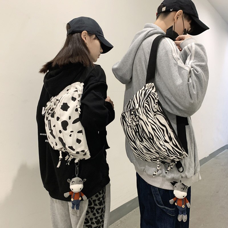 Pochete unissex de grande capacidade, bolsa de peito fashion, zebra, mensageiro, ambiente externo, cinto grande, pochete