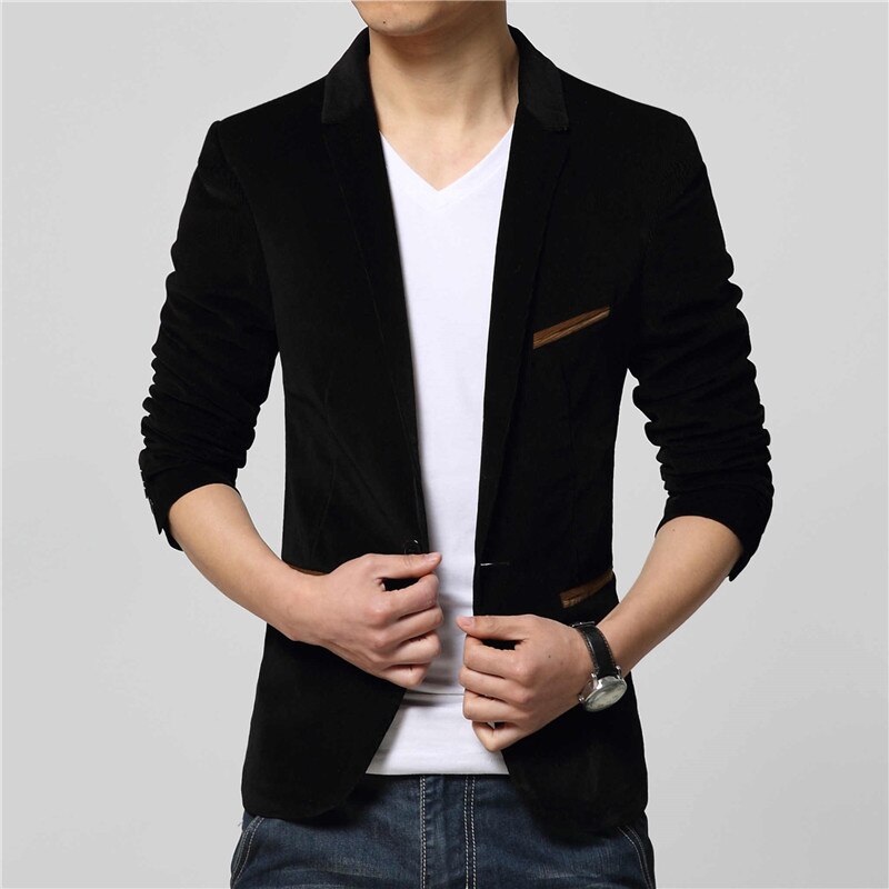 M-3XL Plus Size Men Blazer Slim Fit Cotton Jacket Black Navy Male Blazers Men Coat Wedding Blazers Outwear: Black / M