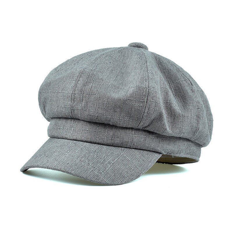 BUTTERMERE Newsboy Cap Cotton Linen Beret Hats for Women Summer Vintage Solid Beige Octagonal Cap Ladies Baker Boy Artist Cap: Gray