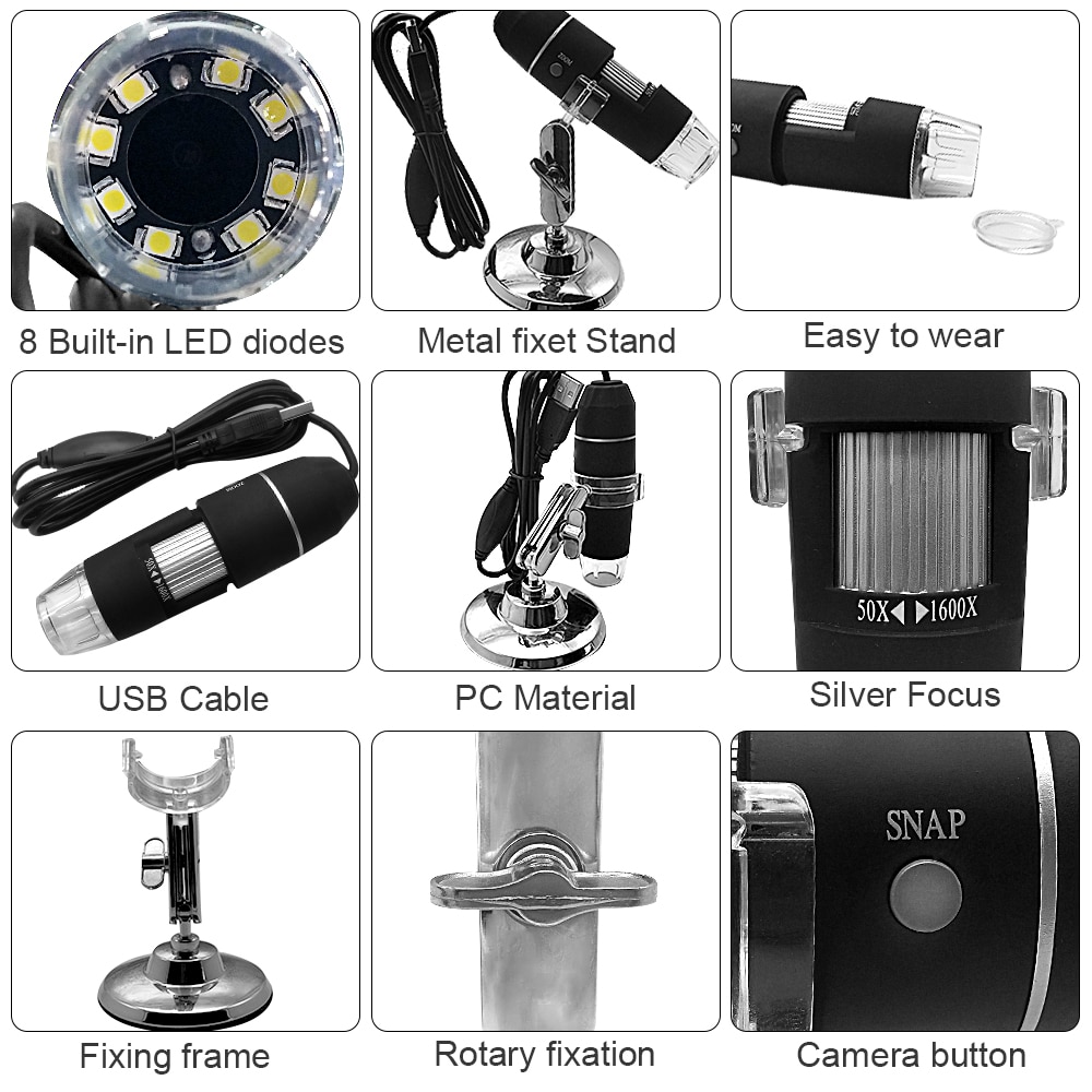 Digital Microscope Mega Pixels 50X-1600X 8 LED USB Microscope Microscopio Magnifier Electronic Stereo USB Endoscope Camera