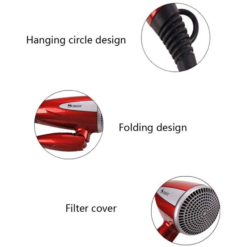 Opvouwbare föhn 1800w warmte föhn koude wind salon eu stekker