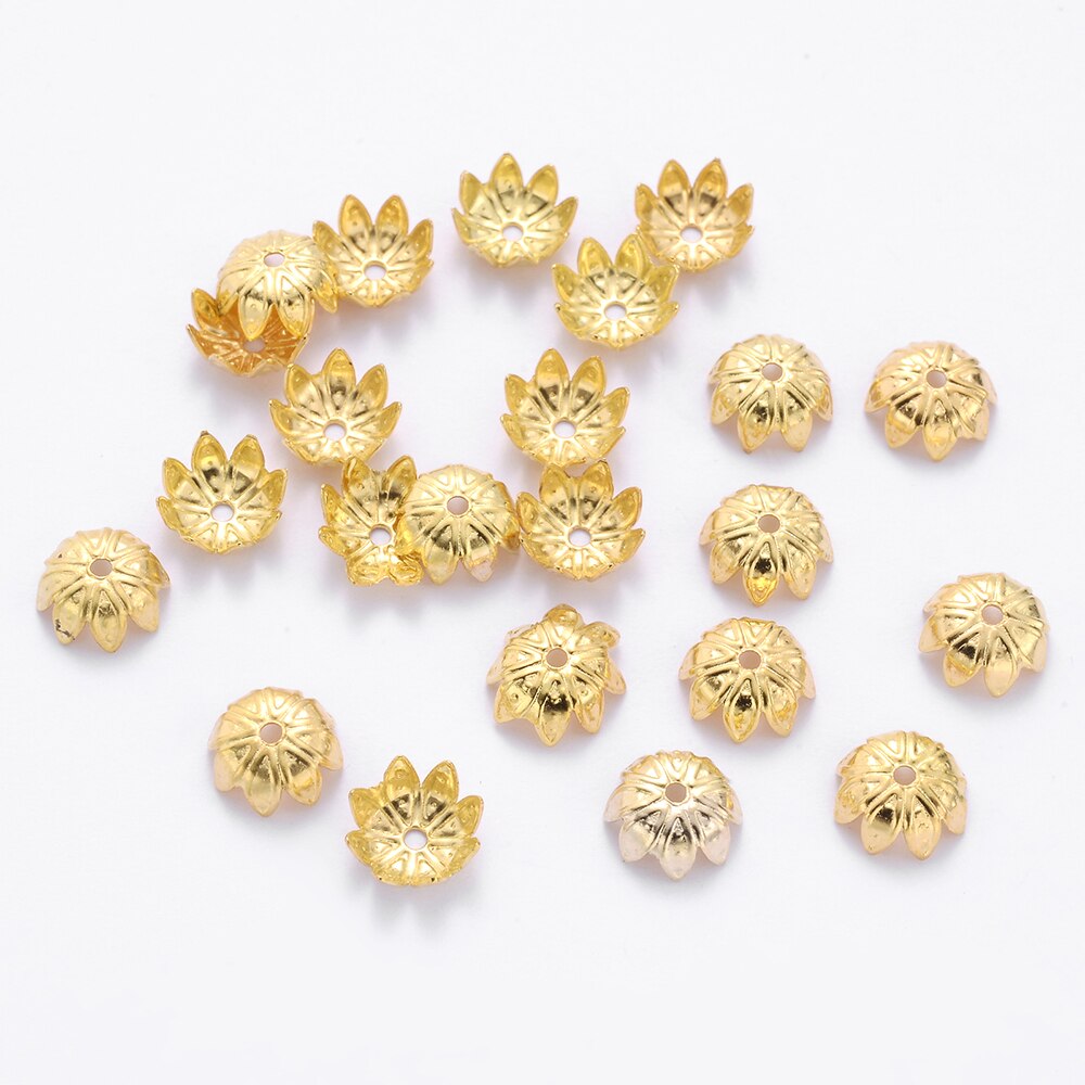 100 pz metallo fiore Torus forma di loto distanziatore allentato tappi perline per la ricerca di gioielli fare accessori braccialetto fai da te 8/10mm: gold / 8mm