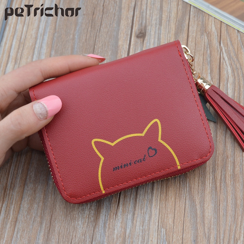 Cat Pattern Tassel Ladies Purses Coin Bag Card Holder, Small Wallets Star Pendant Slim Wallet Women Girls Female