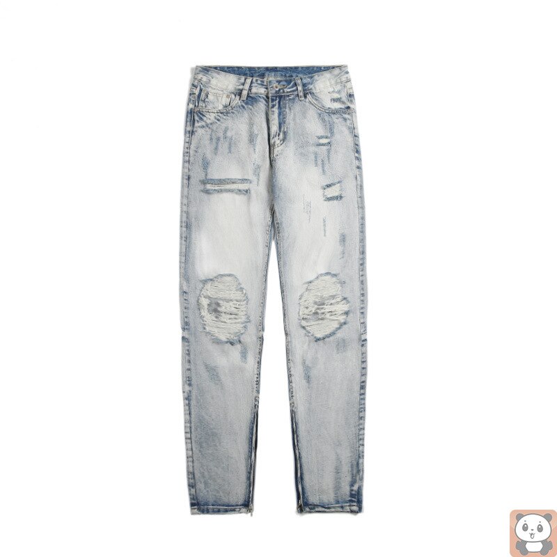 Pantalones vaqueros desgastados para hombre, Jeans rectos desgastados Retro rasgados