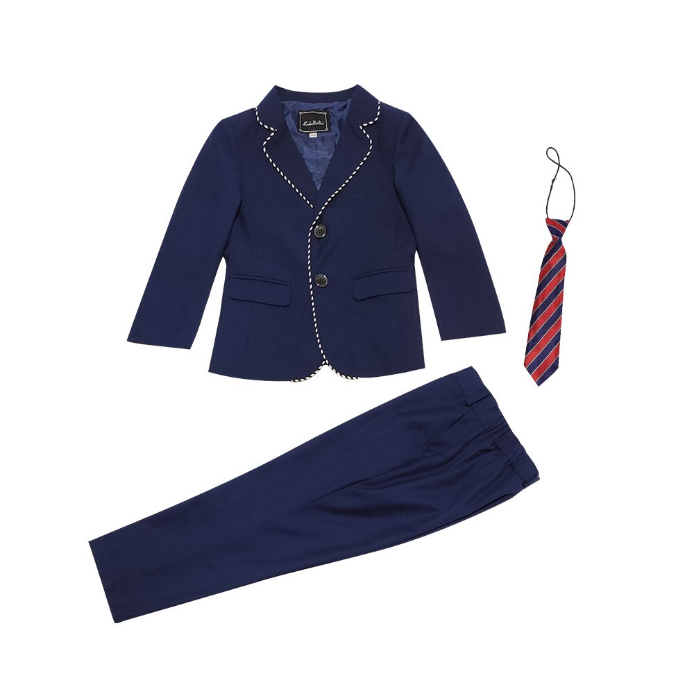 Navy Baby Boy Wedding Suits Formal Children School Uniform Tuxedo Dresses Kids Piano Costumes Gentleman Boys Business Clothes: 3 pcs / 150