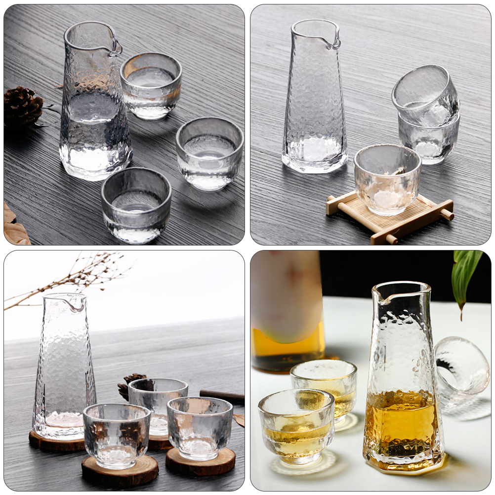 1 Set 4Pcs Glass Sake Cups Japanese Style Sake Set Sake Pot (Transparent)