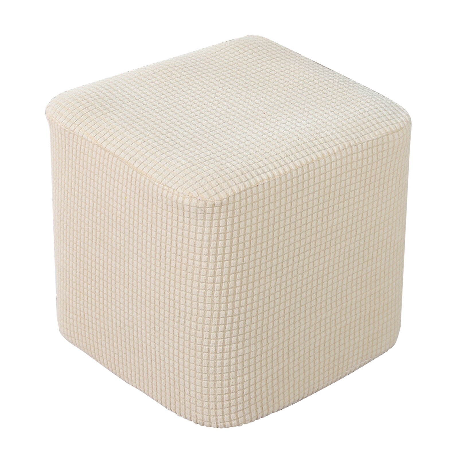 Square Ottoman Slipcover Polyester Footstool Furniture Cover Jacquard Fabric: beige