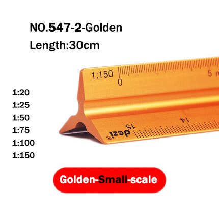DEZI Triangular Scale Ruler 1:20-1:500 Alloy/Metal/Plastic Straight Ruler 30cm Architect/Engineer Accurate Drafting Measure Tool: Golden-1-150-Small