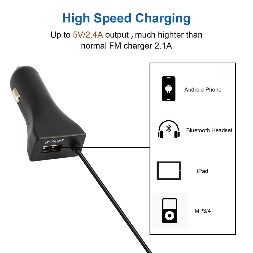 CATUO FM Transmitter Car Kit Radio Modulator for Car with 3.5mm Aux Plug and 5V/2.4A USB Car Charger Easy to Use Black