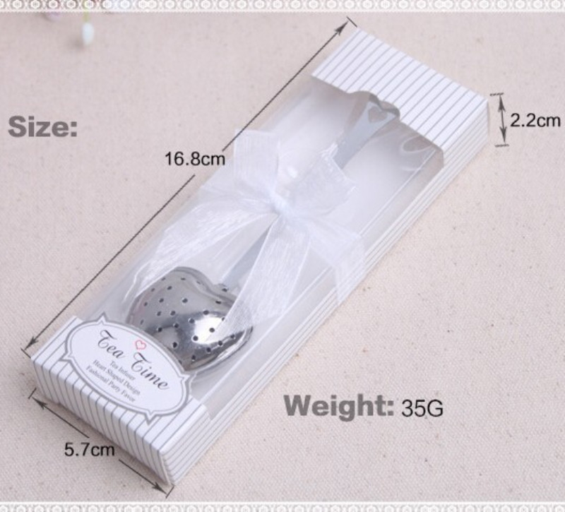 Heart Shaped Tea Infuser Stainless Steel Spoon Strainer Steeper Handle Shower Tea Spoon Wedding Box Package Favors