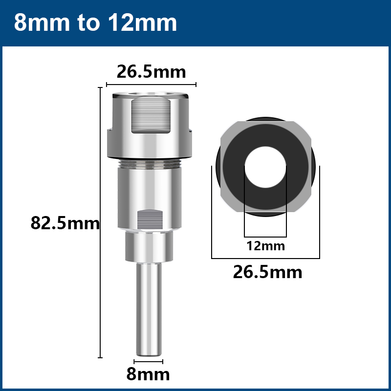 1PC Router Bit Extension Rod 6mm 1/4'' 8mm 12mm Shank Collet Engraving Machine Extension Milling Cutter Tool Holder: 8mm to 12mm