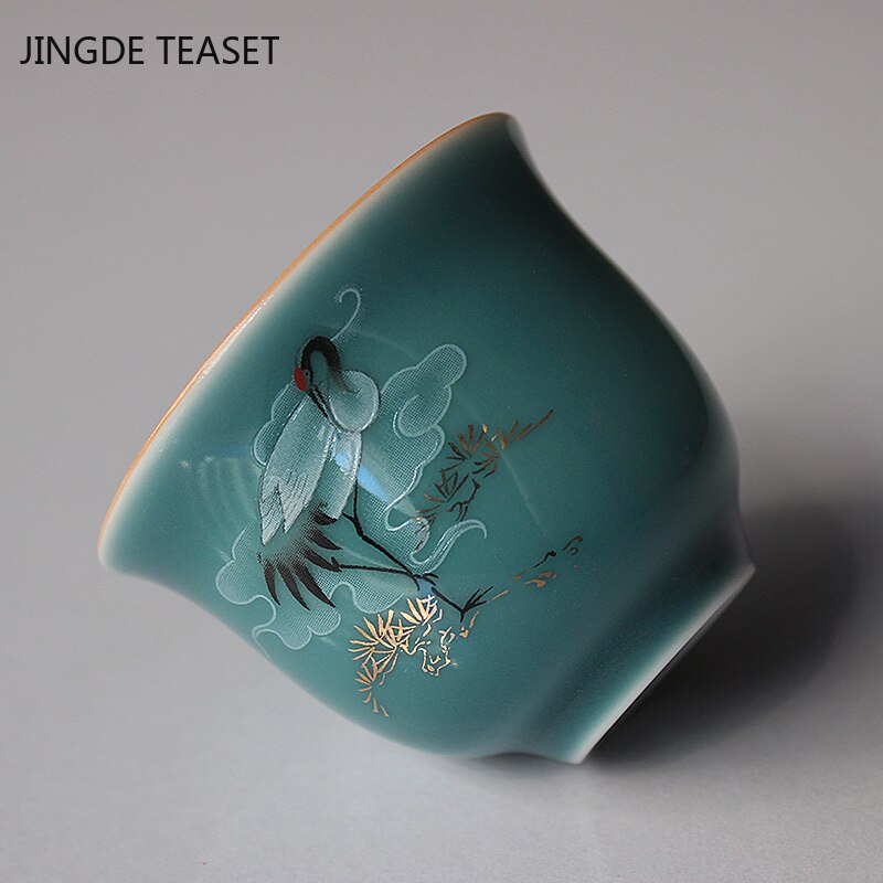 Céramique tasse à thé fait à la main rouge-couronne grue thé bol chinois rétro thé accessoires tasse unique maître tasses 60ml