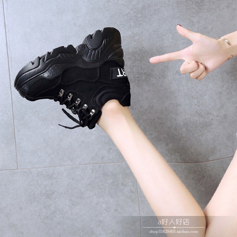 Vår och höst damskor stil fula skor allt-i-ett höga sneakers wedges platåskor 12cm