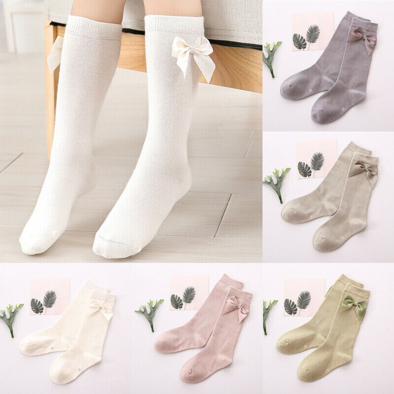 Spädbarn småbarn baby tubstrumpor barn prinsessor flickor söta rosettstrumpor knähöga strumpor bomullsrosett strumpbyxor benstrumpor