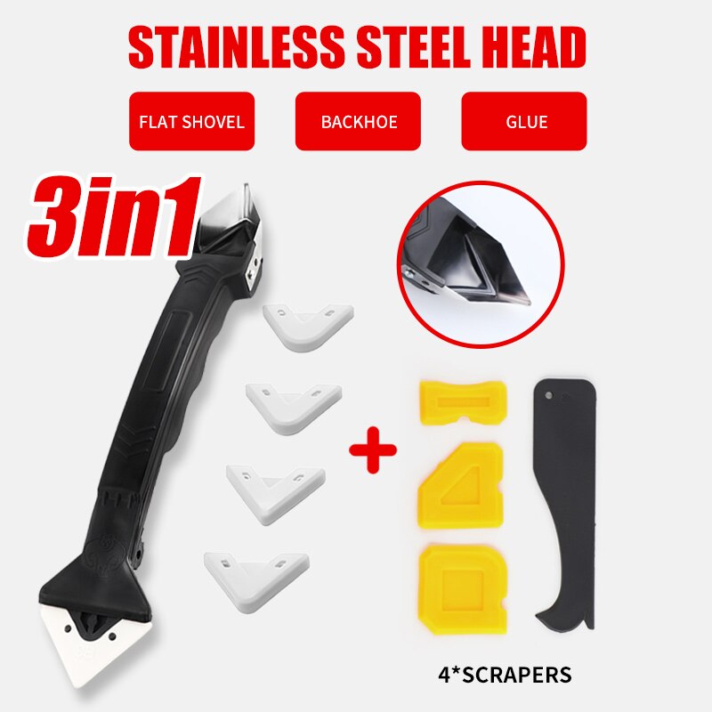 3 in 1 silicone sealant removal tool kit combination scraper caulking mold smooth finishing scraper grouting removal useles: black
