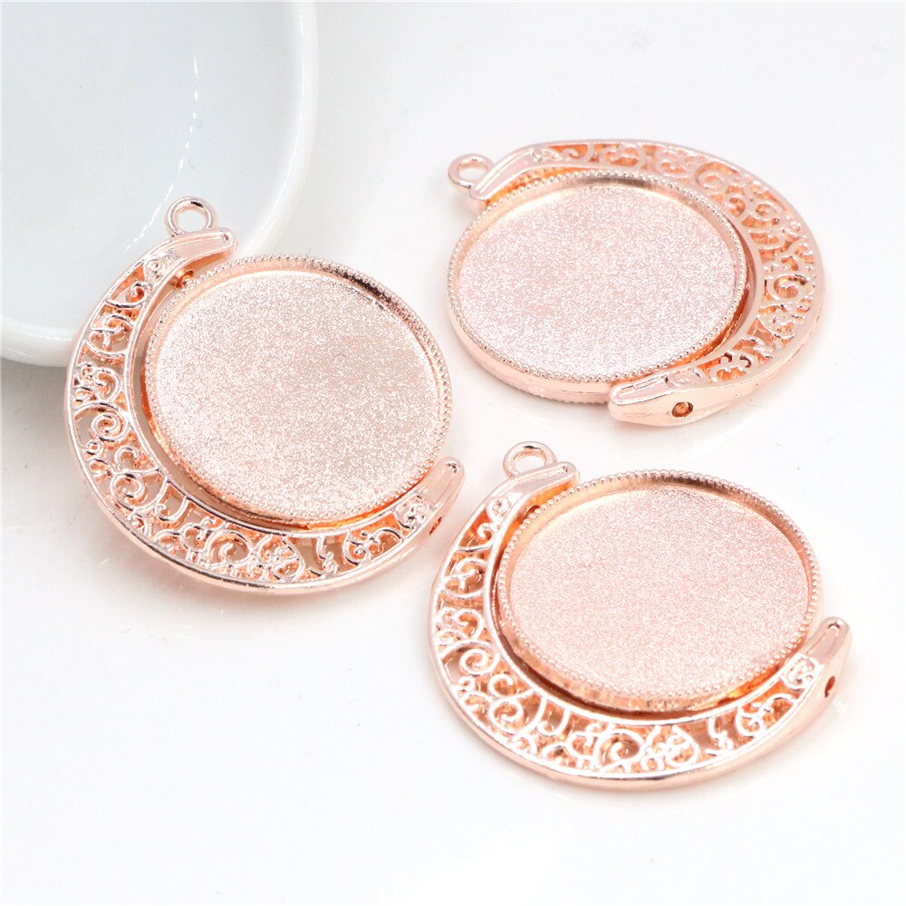 5pcs 18mm 25mm Inner Size Moon Rotation Double Side Antique Silver Plated 7 Colors Cameo Cabochon Base Setting Charms Pendant: Rose Gold / Inner Size 25mm