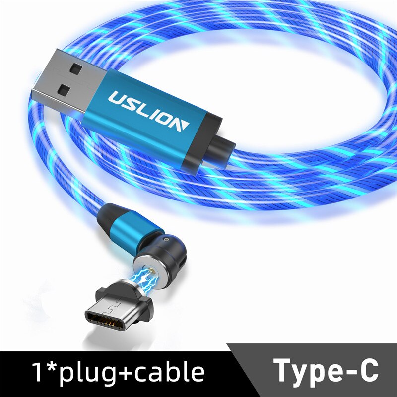 USLION Neue 540 ° Magnetische USB Kabel Stromer LED Ladung Typ C Kabel Ladegerät Mikro magnetisch Telefon USB Kabel Für iPhone Samsung: Pro Typ C Blau