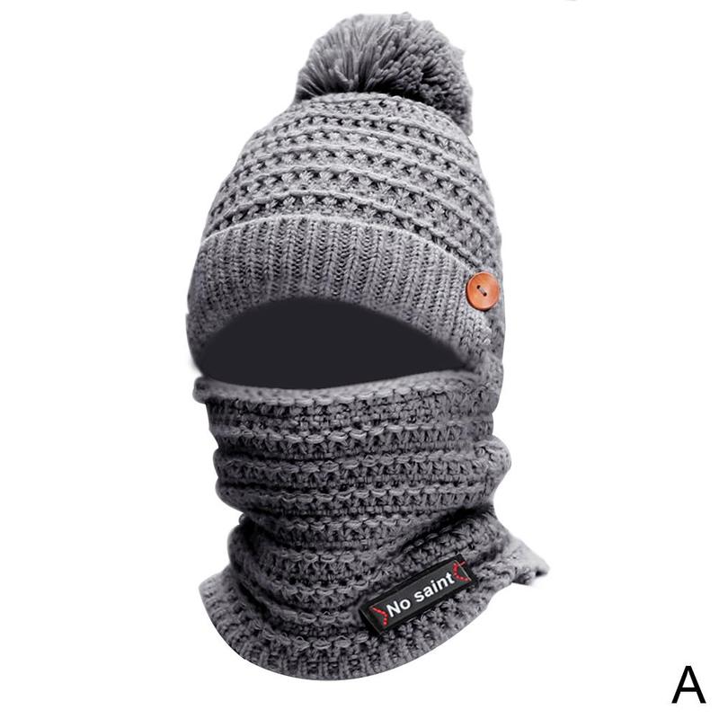 Pluche gebreide slabbetje eendelige muts dames gebreide muts warm masker voor vrouwen meisjes muts pompon bontmutsen mutsen skullies  a5 f 5: A