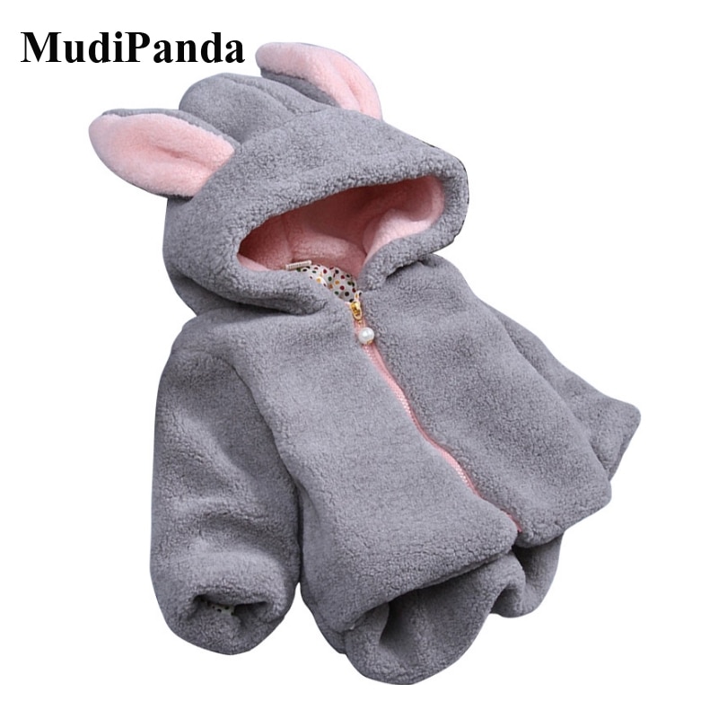 Mudipanda Baby Meisje Winter Jas Mode Wollen Jas Cartoon Konijn Oren Hooded Thicken Warm Lam Pluche Baby Uitloper