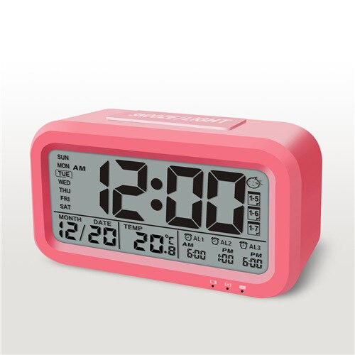 Reloj despertador Digital recargable por USB, reloj para estudiante con pantalla LCD grande para mesita de noche, reloj con Sensor de luz y retroiluminación: Rojo