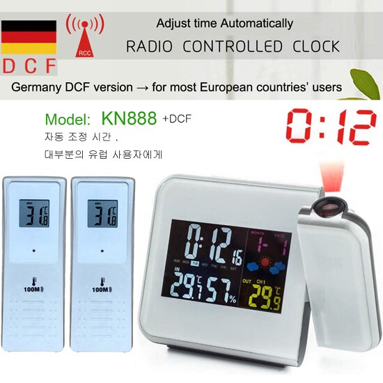 Projection Alarm Clock Weather Station with Temperature Thermometer Humidity Hygrometer/Bedside Wake Up Projector Clock: WHITE-RCC-2 Sensors