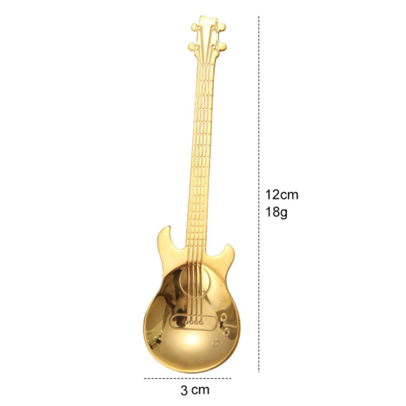 Cuchara de café con forma de guitarra de acero inoxidable para niños, cucharilla de té y café hermosa,