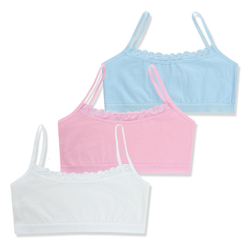 3pc Teenage Underwear Children Girls Cutton Lace Wireless Young Training Bra 8-14Years: baifenlan