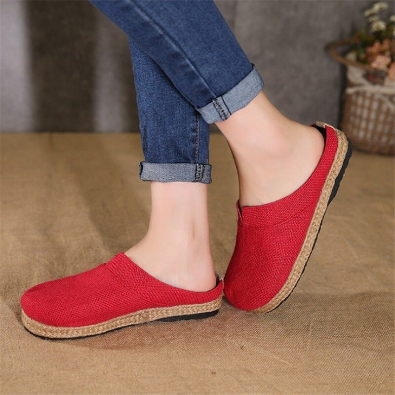 Baotou – chaussures plates en lin et chanvre pur pour femmes, chaussures d'été respirantes, simples et confortables, de style chinois et folklorique