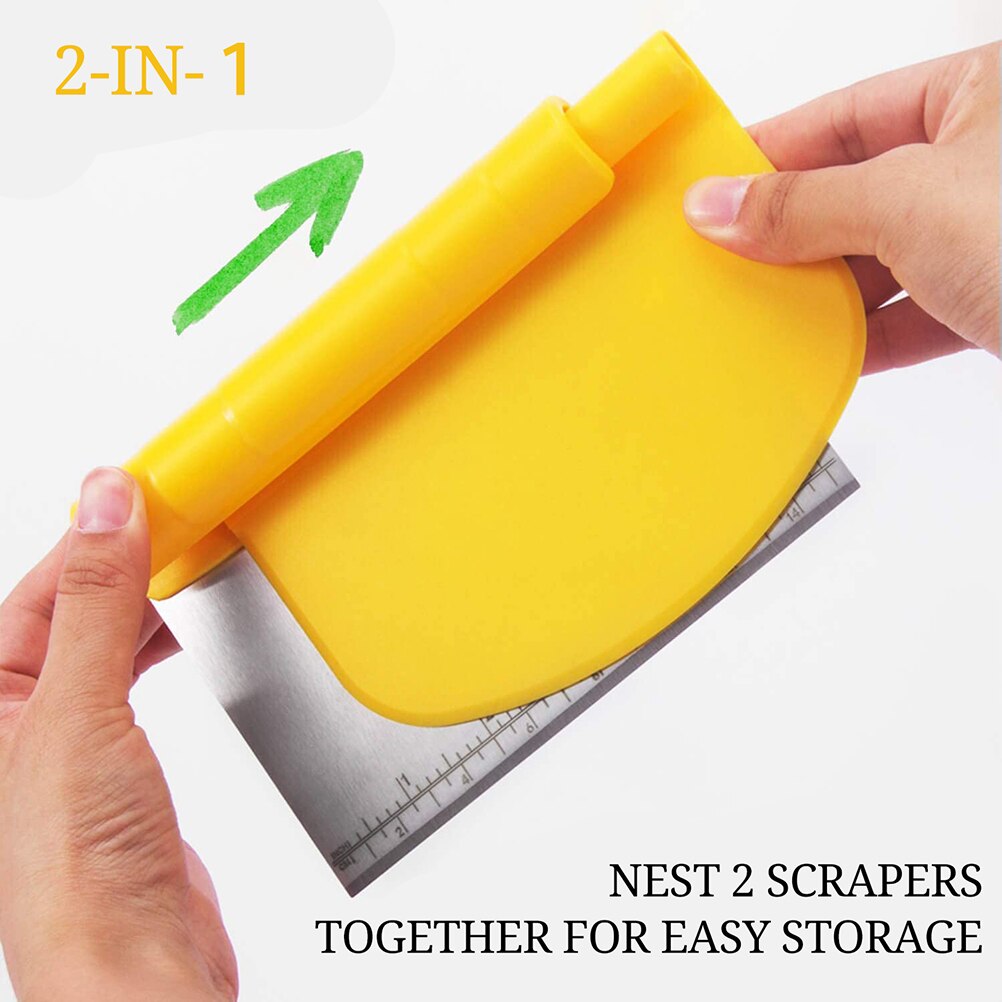 2 in 1 Stainless Steel Bench Dough Scraper Set Multi-function Bread Making Tools with Measurement for Cake Baking Tools