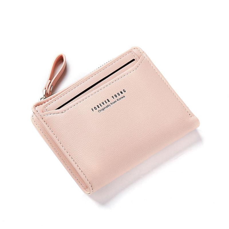 Individual ID Card Holder Wallet Women Leather Zipper Coin Purse Ladies Purses Forever Young Female Wallet Carteira: Pink