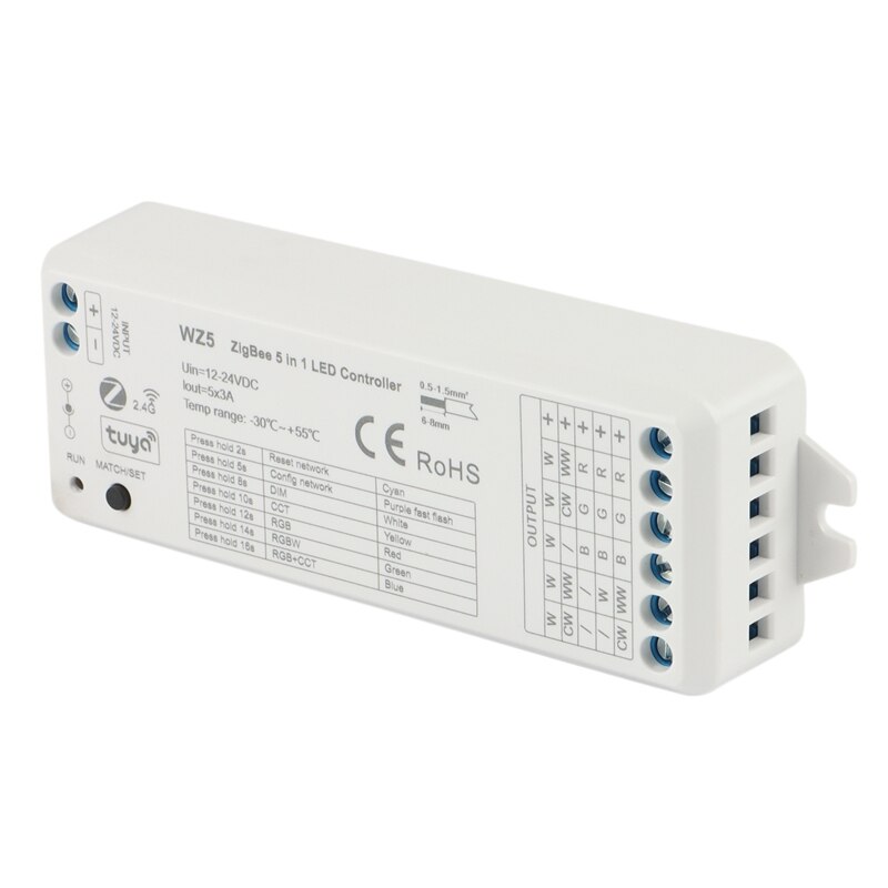 WZ5 TUYA Zigbee Led Controller DC12V 24V 5In1 Dimmer CCT RGB RGBW RGBWW RGBCCT Strip TUYA Smart Life APP Voice Control