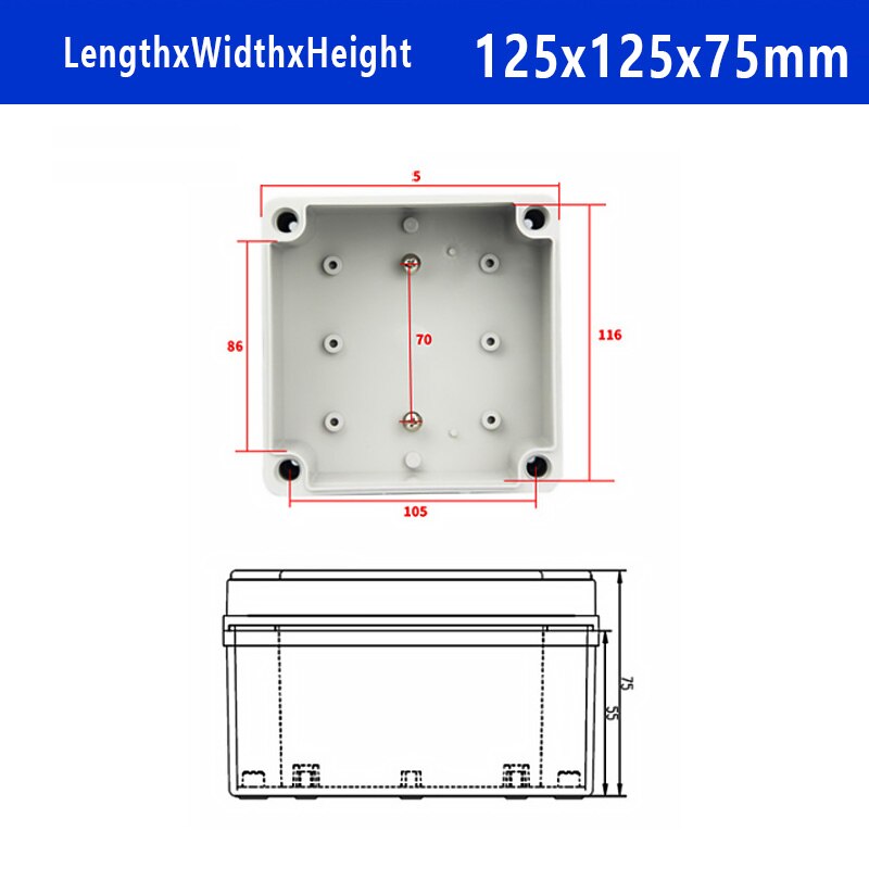 IP67 Waterproof Plastic Enclosure Box Electronic ABS Material Outdoor Junction Box Electrical Project Instrument Case DIY: 125x125x75mm