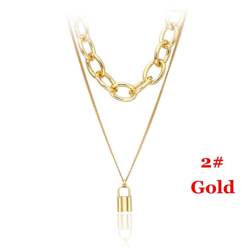 1Pcs Punk Jewelry Gold Silver Color PadLock Pendant Necklace Stainless Steel Rolo Cable Chain Necklace