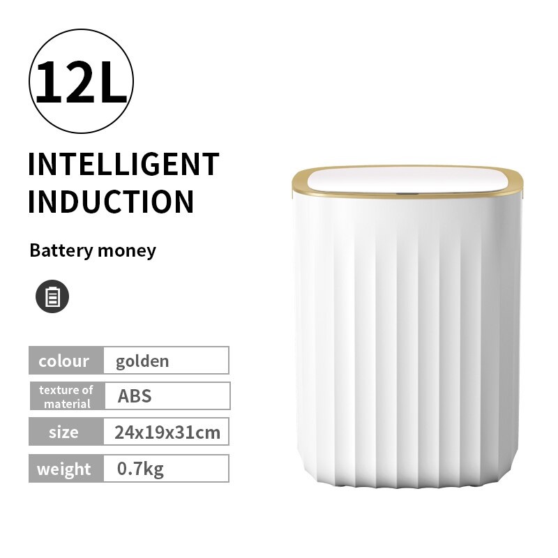 7L Smart Sensor Trash Can With aromatherapy Trash Bin Home Electronic kitche Rubbish Bin Toilet Waterproof Narrow Storage Bucket: Battery golden 12L