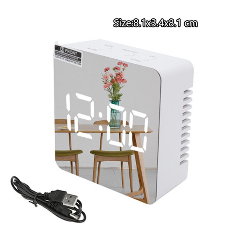 Digital Alarm Clock LED Mirror Electronic Clocks Multifunction Large LCD Display Digital Table Clock with Temperature Calendar: Square 1