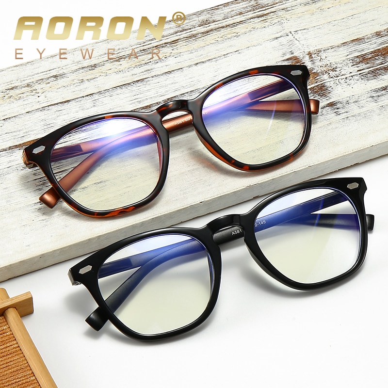 Nuevas gafas anti-azules para hombres y mujeres, gafas de espejo planas, gafas redondas montura de aluminio TR Retro, gafas transparentes negras