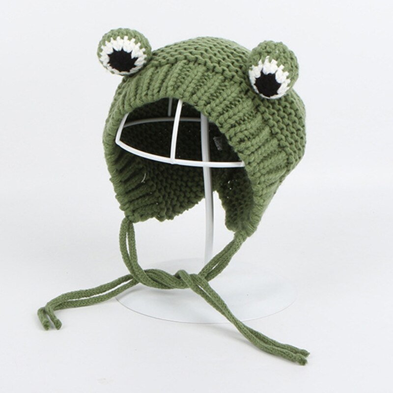 Effen Kleur Cartoon Kikker Gebreide Muts Winter Warme Muts Skullies Cap Beanie Hoed Voor Kind Jongen En Meisje: Green