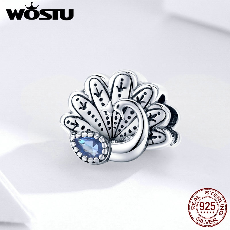 Wastu, Vintage, pavo real, Retro, dije de cuentas de Metal para mujer, pulsera de lujo europea de Plata de Ley 925, joyería de