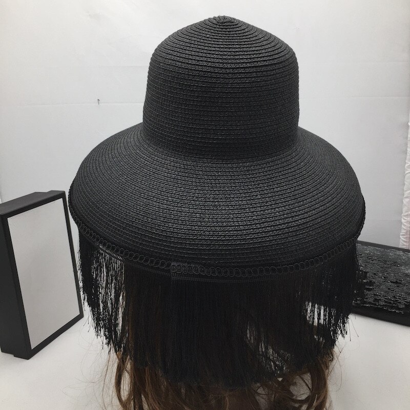 Chapeaux noirs avec pompon pour femmes, grand eaves de scène, petit chapeau de soleil et mystère du visage, spectacle de