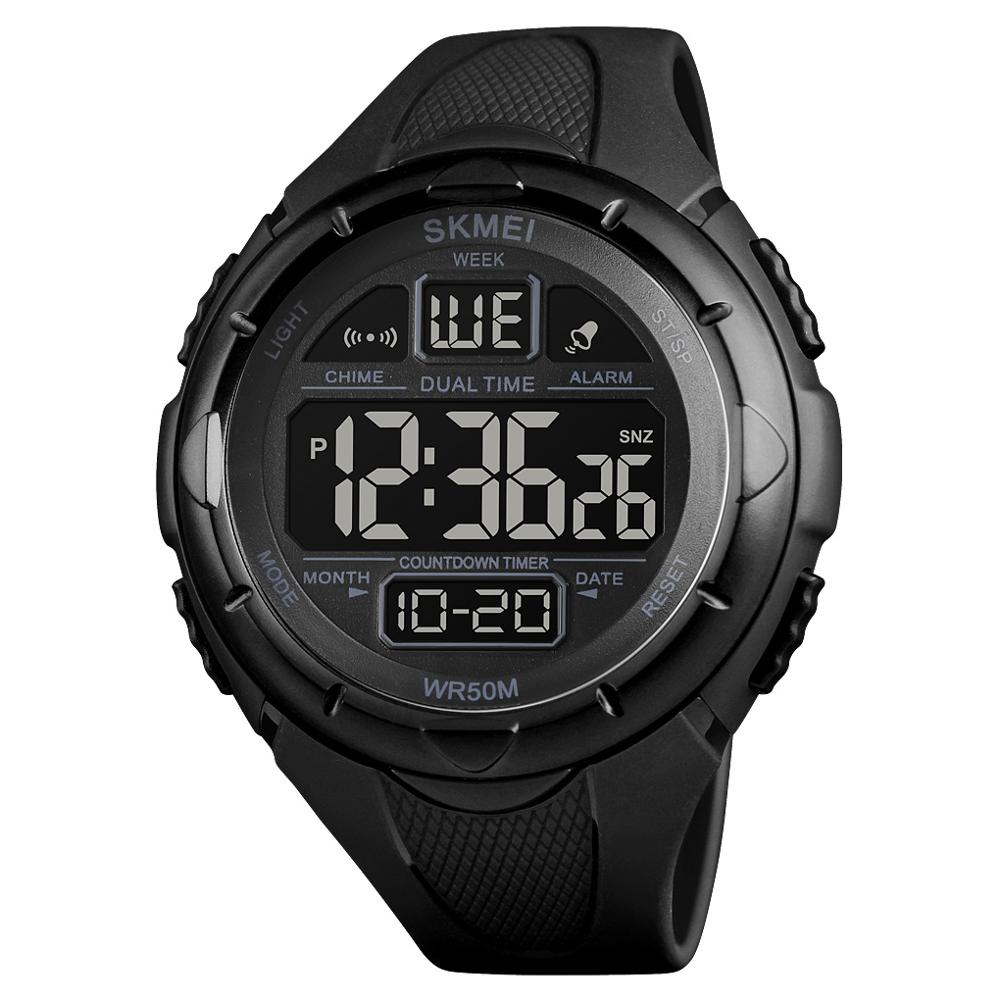 Heren Horloge Skmei Outdoor Sport Digitale Pu Band Led Lezen Waterdichte Elektronische Horloge Week Datum Mannelijke Klok: Black