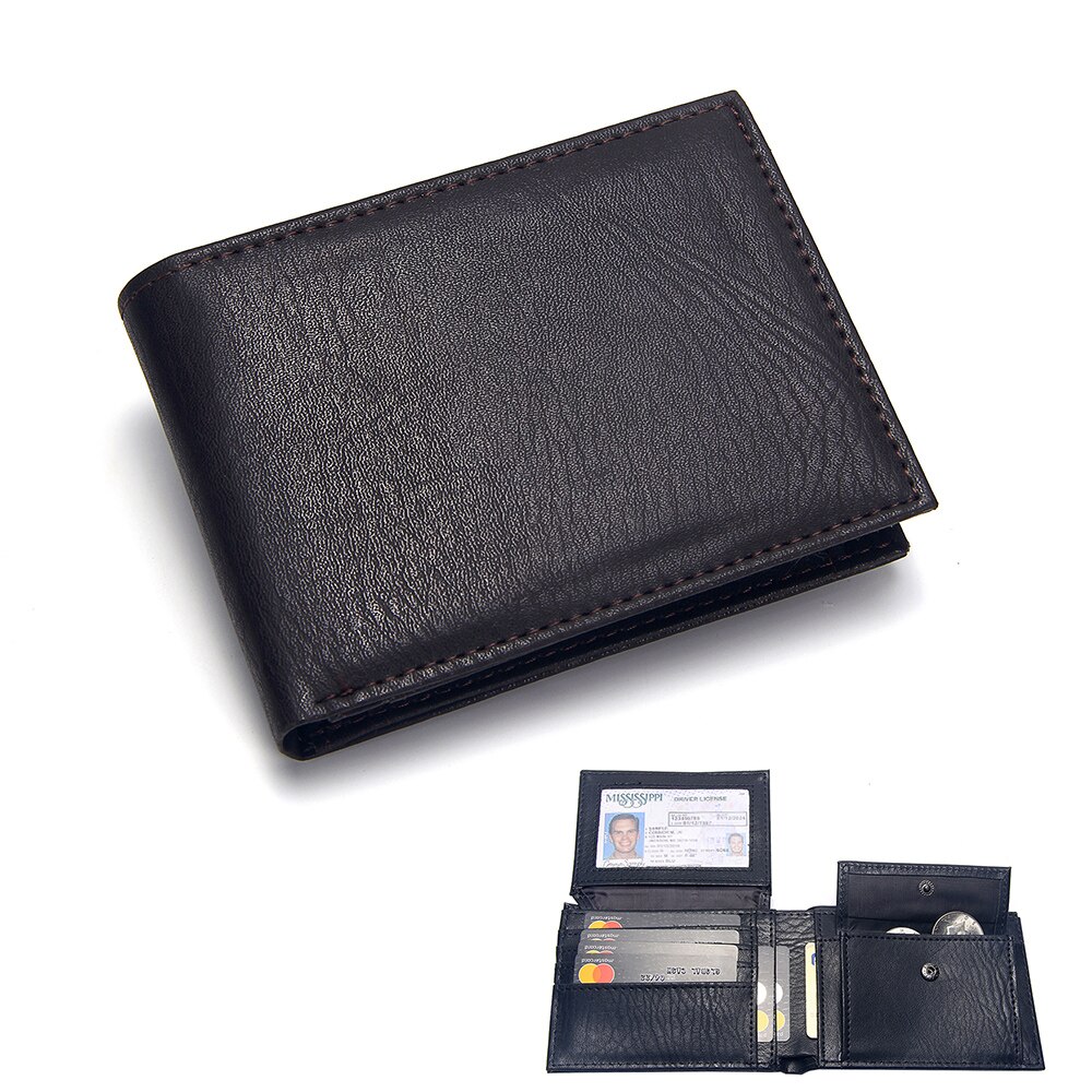 Luxury Men's Wallet Leather Solid Slim Wallets Men Pu Leather Bifold Short Credit Card Holders Coin Purses Business Purse Male: Coffee