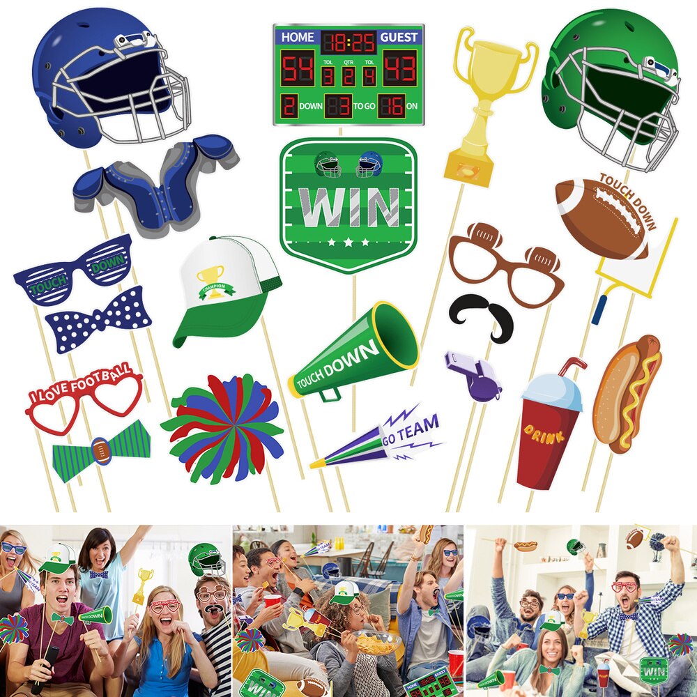 PRETYZOOM 20pcs Photo Booth Accessories Sports Football Party Decor Supplies