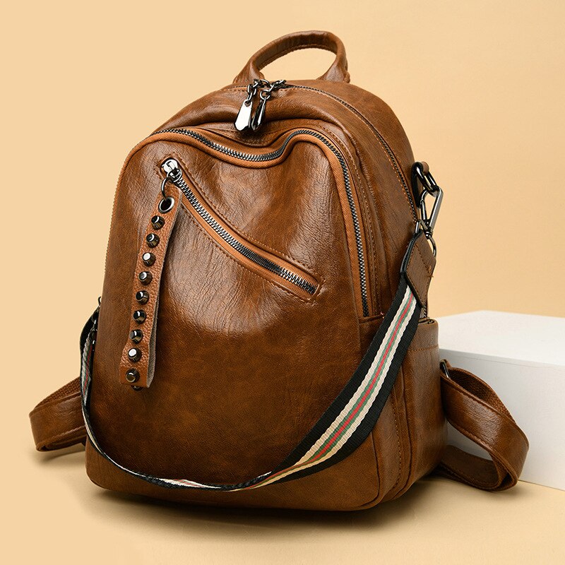 Multifunctionele Schoudertas Vrouwelijke Tas Trend Jonge Student Rugzak Leisure Schooltas: Yellow brown