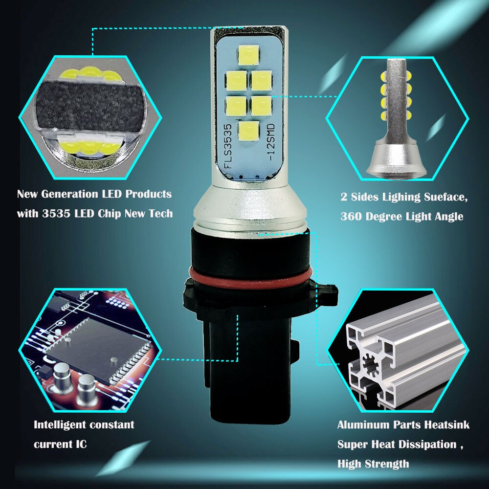 5202 h16 lampe led  p13w psx 24w pære psx 26w led 12 smd 3535 auto parkering tåke drl lampe bil kjørelys 12v