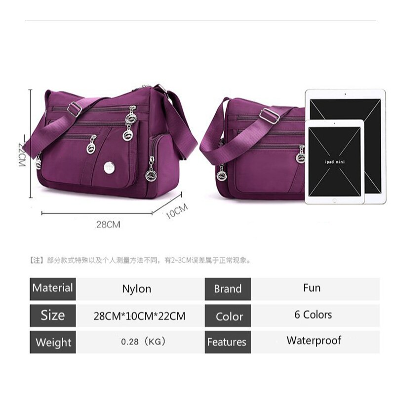 Women Shoulder Messenger Bag Waterproof Nylon Oxford Crossbody Bag Handbags Large Capacity Travel Bags Purse Wallet