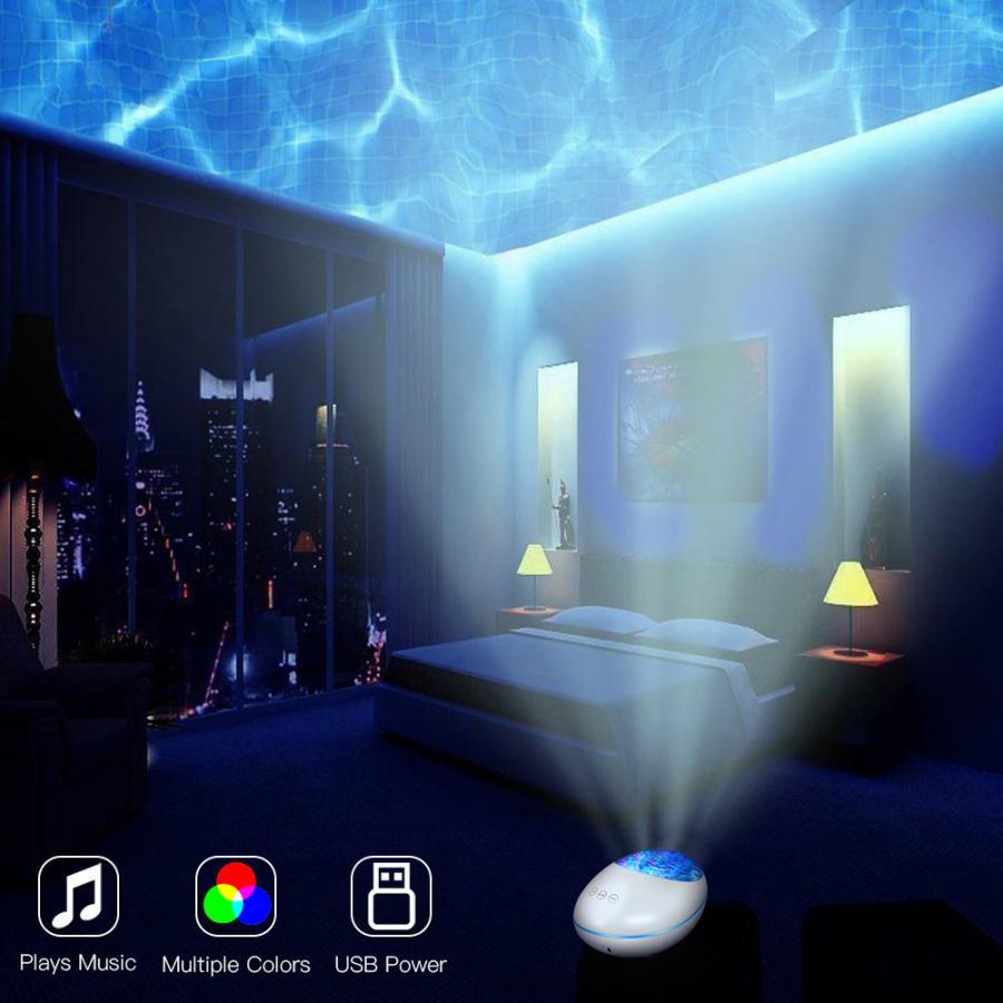 Ocean Wave Projector LED Starry Sky Night Light Marine Colorful Rotate Flashing Star Light with Music Bluetooth Remote Control