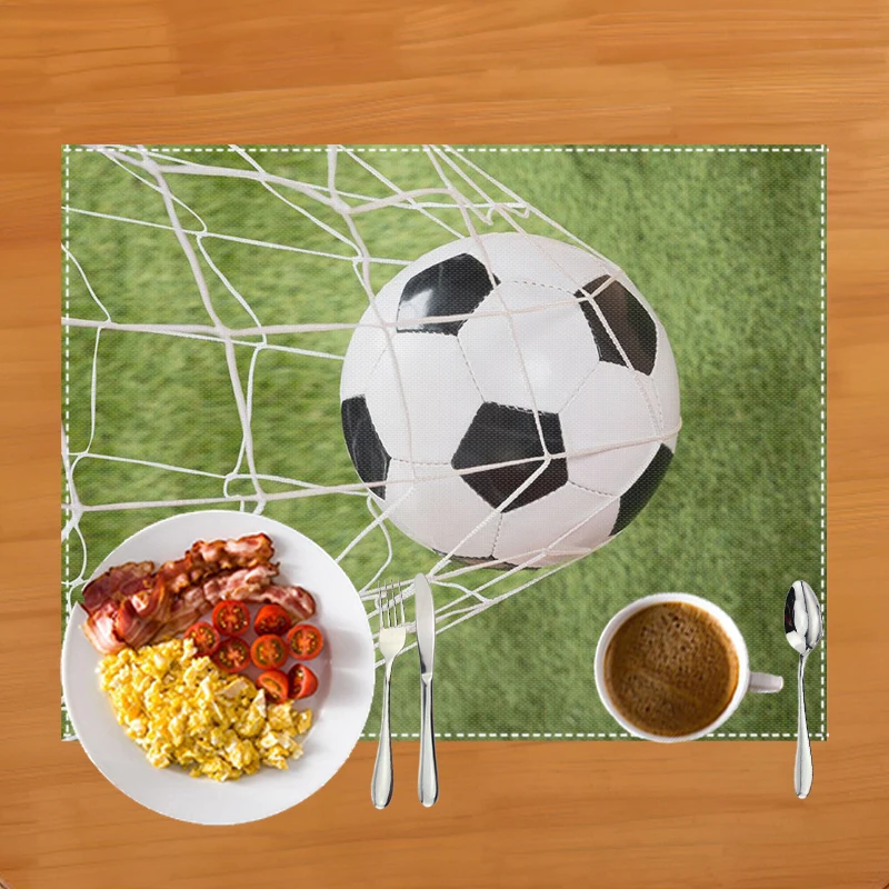 FußBall Fußballfeld Druck Tischset für Esstisch Leinen Geschirr matt Kaffeetasse Pads Esstisch Matten Küchen zubehör: verrotten