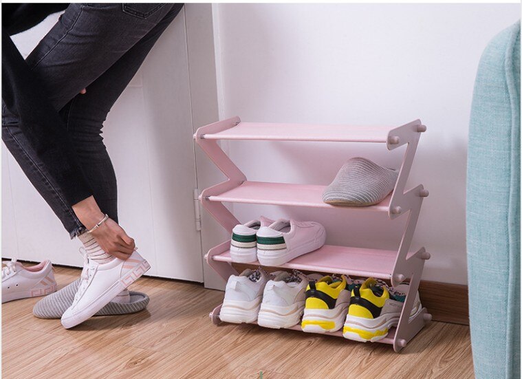 Eenvoudige Multi Layer Schoenenrek Rvs Monteren Opslag Schoenenkast Schoenenrek Hanger Thuis Organisator Accessoires: Roze