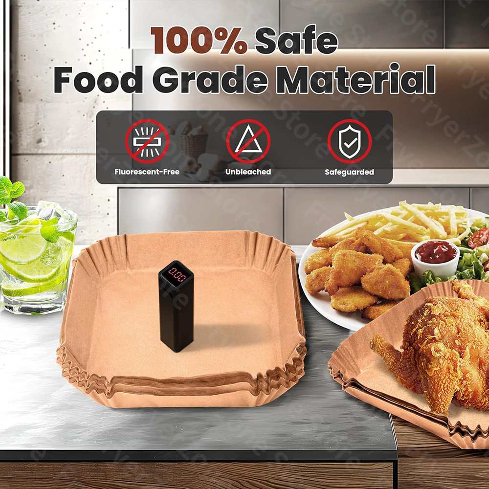 Air Fryer Paper Liners Disposable Parchment Baking Paper for 20cm 5-8QT Square Air Fryer Food Grade Non-Stick Liners Accessories